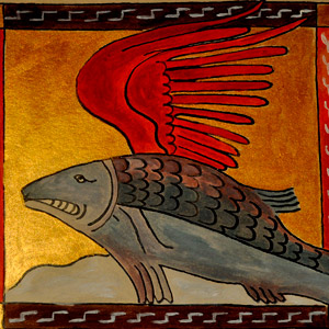 poisson-volant-enluminure-huile-bestiaire-medieval