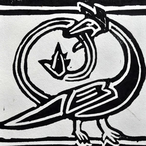 linogravure-bestiaire-medieval-fantastique-serpent-se-mord-la-queue